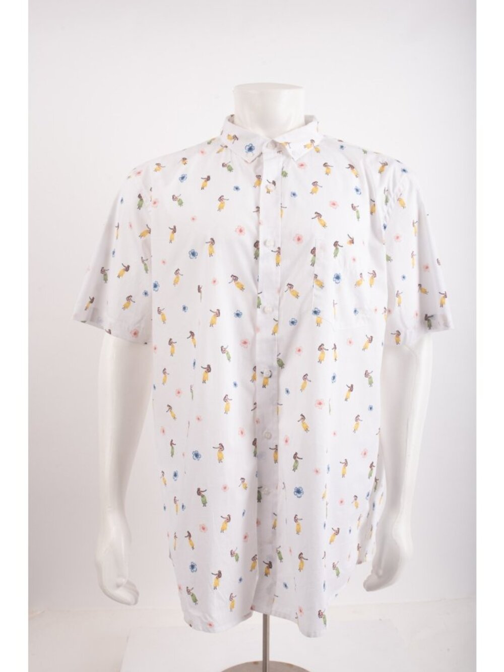 Club Room Mens Hawaiian Shirt XXL White Floral Hula Dancer Print NWot